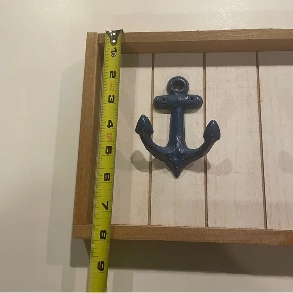 Nautical Themed Anchor Hook Wall Decor Blue Metal Anchors Wood Frame - Picture 5 of 8